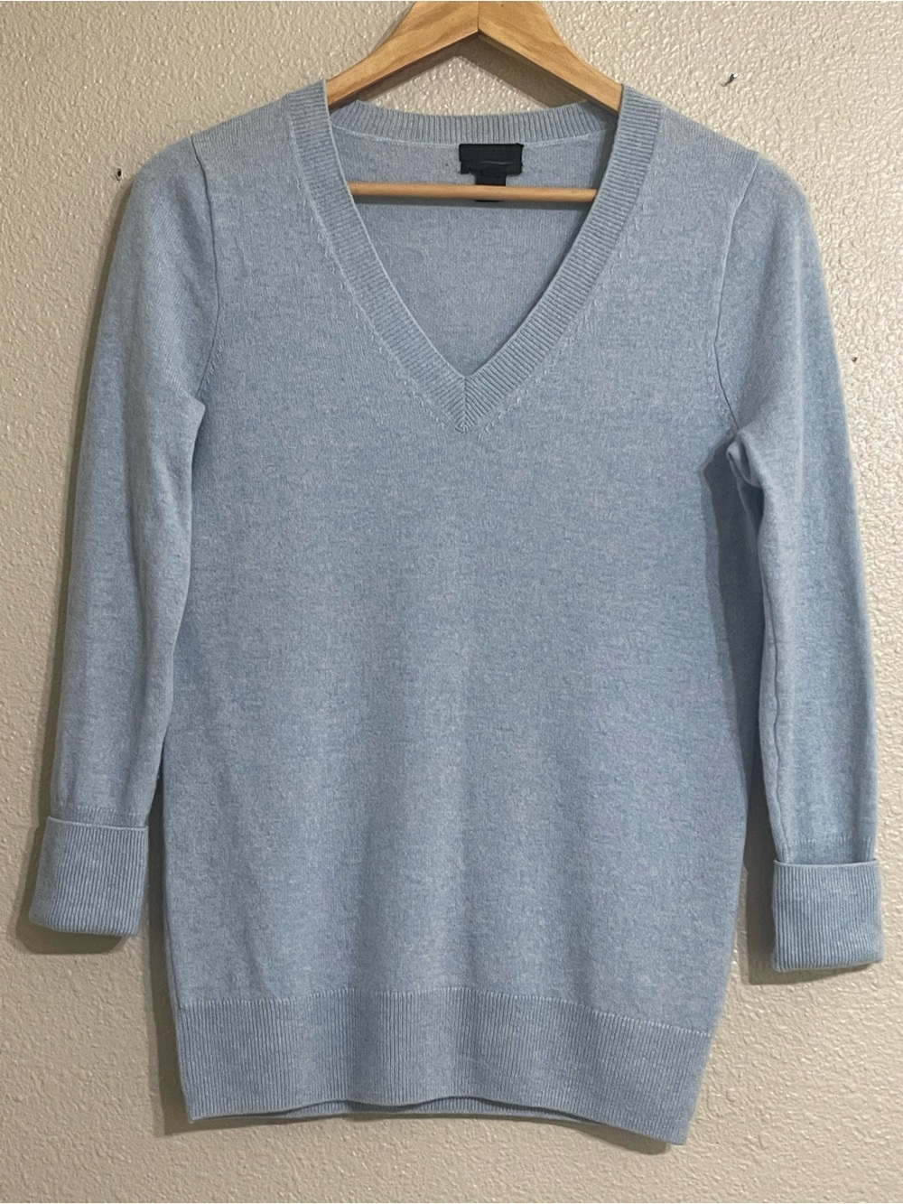 J.Crew Everyday Cashmere V-Neck Sweater Light Blue Heathered Knit Classic S